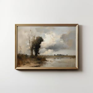 Stormy Landscape Art Print | Moody Sky Painting | Rustic Countryside Printable Wall Art | Digital Download | PH009