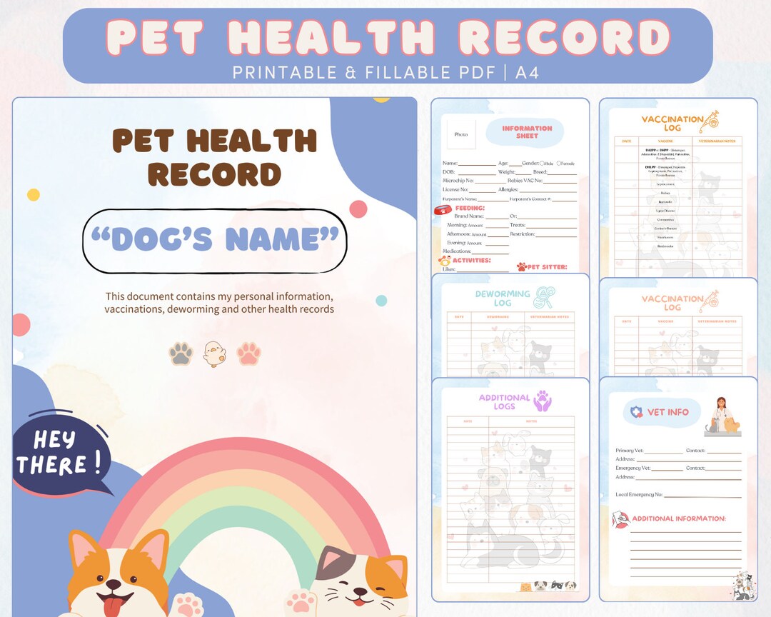 Dog Shot Record Printable PDF Pet Health Record Gift Idea for Dog Moms ...