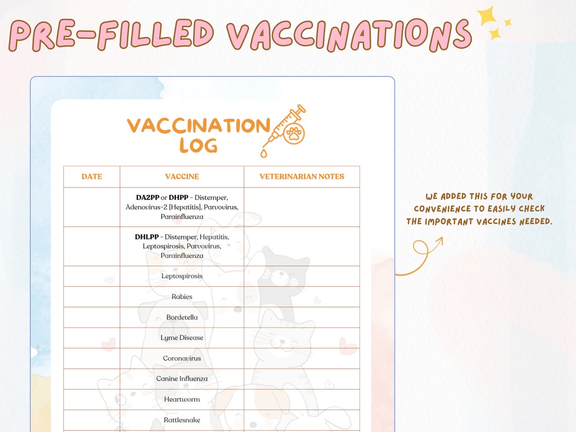 Dog Shot Record Printable PDF Pet Health Record Gift Idea for Dog Moms ...