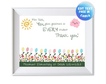 Teacher Appreciation Gift, Fingerprint Art, Handprint Craft, Thumbprint Teacher Gift, End of Year Keepsake, Teacher Thank You Gift