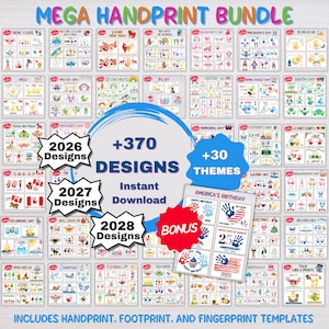 Mega Paquete de Manualidades con Huellas de Manos, Arte con Huellas de Manos, Actividad con Huellas de Manos para Niños Pequeños, Imprimible para Preescolar, Recuerdo de Huellas de Manos, Regalo Navideño