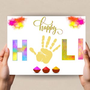 Holi Handabdruck Handwerk, Holi Handabdruck Andenken, Handabdruck Kunst für Vorschulkinder, Kindergarten Aktivität, Handabdruck druckbare Vorlage