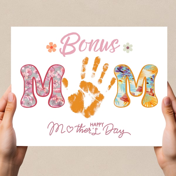 Mother's Day Bonus Mom Handprint Art and Craft Gift Memory Keepsake, Toddler, Babies. Mother's Day Preschool Activity Art Craft Project.