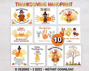 Thanksgiving Handprint Art Bundle, Thanksgiving Handprint Craft, Printable Activity Babies Toddlers, Handprint Keepsake, Preschool Activity