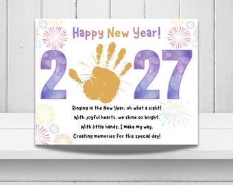 2027 New Years Handprint Craft, 2027 Poem Keepsake, NYE Kindergarten Art, New Year Memory, Fireworks Handprint Keepsake