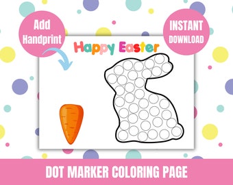 Easter Dot Marker Handprint Art Coloring Page for Preschoolers. Easter Activity, Dot Art Project. Easter Coloring Page. Easter Bunny Carrot.