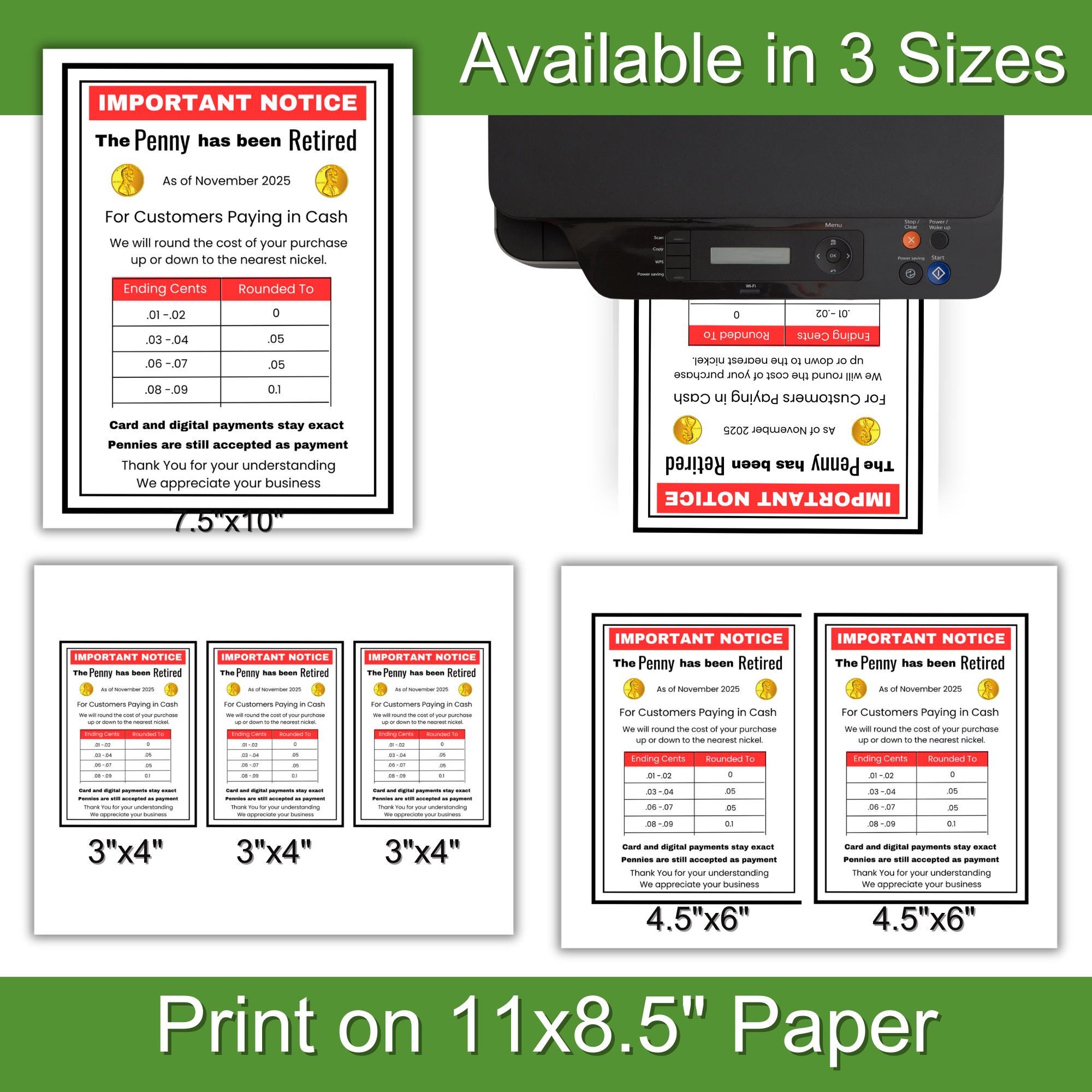 Penny Phase-out Sign, No More Pennies Sign, Cash Register Notice, Penny ...