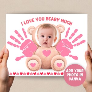 Valentines Day Handprint Photo Craft, Preschool Activity Handprint Craft, Toddler Photo Album, Baby Handprint Photo Keepsake, Canva Template