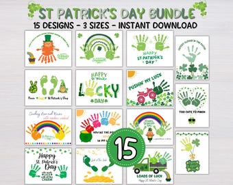 St. Patrick's Day-handafdrukkunst, St. Patrick's Day-handafdrukkunst, afdrukbare activiteit Baby's, peuters, handafdrukbundel, kinderdagverblijf