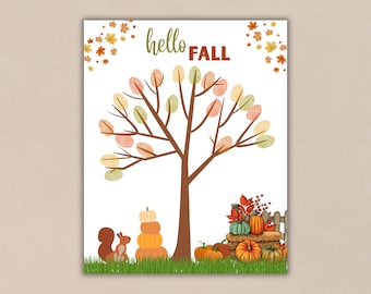 Fall Fingerprint Art, Tree Handprint Craft, Preschool Activity for Baby and Toddlers, Autumn Fingerprint, Thanksgiving Daycare Activity