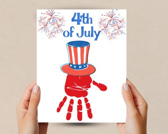 4th of July Handprint Craft, 4th of July Art, Preschool Activity, Toddler Handprint, Handprint Keepsake, Patriotic Handprint