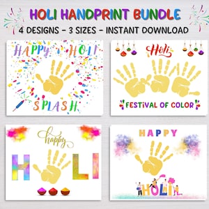 Holi Handabdruck Bündel, Holi Handabdruck Handwerk, Vorschul Handabdruck Andenken, Kindergarten Aktivität, Handabdruck druckbar, Holi Handabdruck Handwerk
