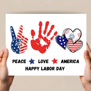 Labor Day Handprint Art, Labor Day Craft Activity, Preschool Activity, Toddler Handprint, Baby Keepsake, Peace Love America, Daycare Craft