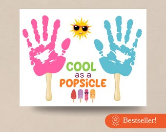 Summer Handprint Art, Preschool Activity for Babies, Toddlers, kids. Popsicle Handprint Activity Crafts, Summer Picnic and Camping Crafts.