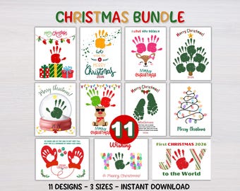 Christmas Handprint Craft Bundle, Christmas Handprint Art, Printable Activity Baby Toddlers, Handprint Keepsake Christmas Preschool Activity