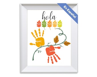 Fall Handprint Art, Hola Otoño Leaf Handprint Craft, Preschool Activity for Babies, Toddlers. Autumn Craft, Spanish Daycare Activity