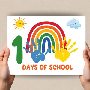 100 Days of School Handprint Craft, Handprint Art, Rainbow Preschool Activity, 100 Days PreK, Toddler Activity,  Handprint Keepsake