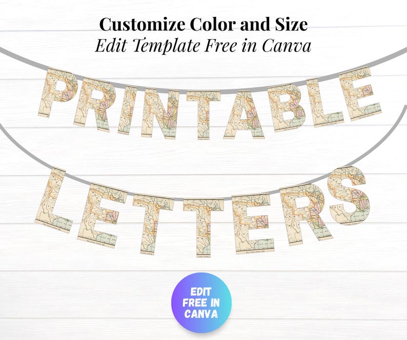 Printable Letter Template, Map Banner Garland, Printable Alphabet ...