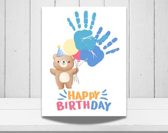 Birthday Handprint Craft, Birthday Handprint Art, Printable Activity for Preschoolers, Happy Birthday Easy Handprint Gift, Bear Handprint