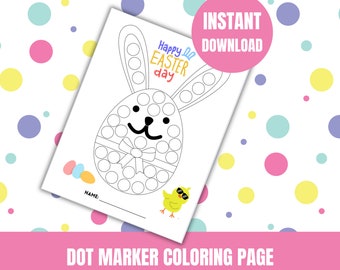 Easter Dot Marker Coloring Page for Preschoolers. Easter Activity, Dot Art Project. Easter Coloring Page. Easter Bunny Egg.