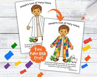 Bible Torn Paper Craft, Joseph’s Coat of Many Colors Children Church Activity, Printable Bible Sunday School Craft, Christian Preschool