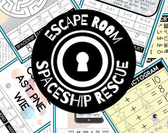 Spaceship Rescue Escape Room for Kids, Printable Escape Room Kit, Escape Room Challenge, Family Game Night, Game for Kids 6 Puzzle Challenge