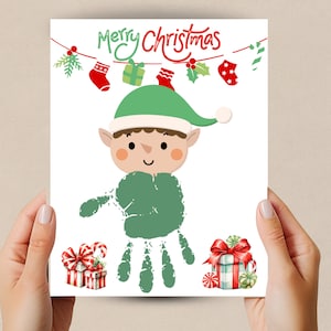 Weihnachten Handabdruck Handwerk, Handabdruck Kunst, Weihnachtself, Weihnachtsandenken, Vorschulaktivität Baby Kleinkind Aktivität, Tagesaktivität