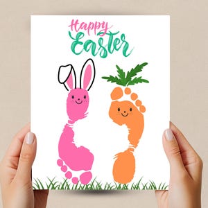 Easter Handprint Craft, Footprint Art, Toddler Footprint, Preschoolers Printable Activity, Footprint Art, Easter Bunny Carrot Footprint