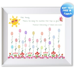 Teacher Appreciation Gift, Fingerprint Art, Handprint Craft, Inspirational Teacher Gift, End of Year Keepsake, Edit Student's Name in CANVA