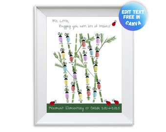 Teacher Appreciation Gift, Fingerprint Art, Handprint Craft, Ladybug End of Year Keepsake Teacher Thank You Gift, Thumbprint Teacher Gift