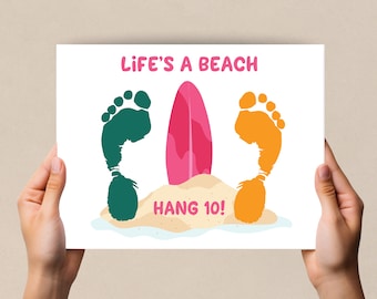 Summer Footprint Art.  Life's A Beach Craft for Babies Toddlers. Activity Preschool and Daycare Crafts, Summer Picnic Crafts Camping Crafts.