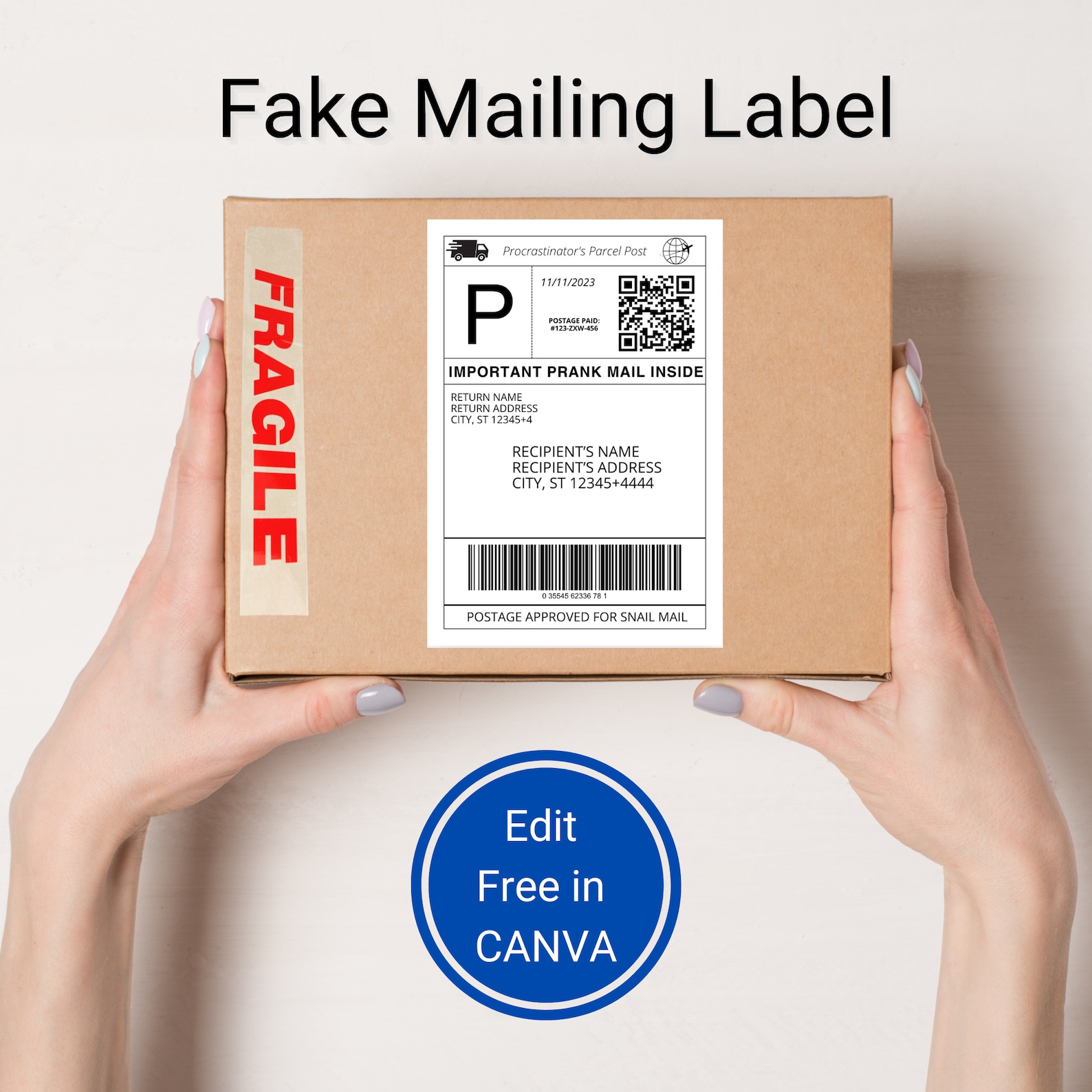 Fake Shipping Label Editable Template Custom Label for Gifts Fake Fake Shipping Label Editable Template Custom Label for Gifts Fake