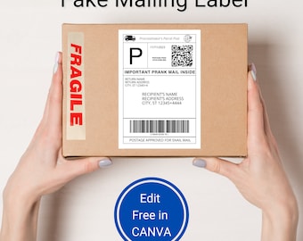 Fake Shipping Label Editable Template, Custom Label for Gifts - Fake Shipping Label, Printable Prank Shipping Label, Edit free in Canva 4x6&quot;