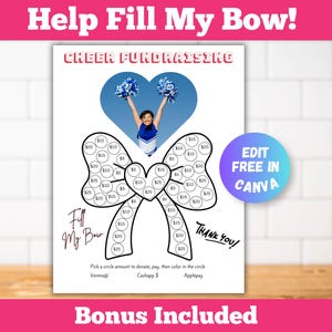 Editable Cheer Fundraiser Template, Fill in My Bow Donation, Sponsor My Season, Bonus Pick a Date and Calendar Fundraiser, Editable in Canva