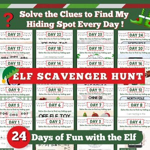 Elf Schnitzeljagd, Weihnachtsschatzsuche, Elf Notizen, Adventskalender, Elf Aktivität, Countdown für Weihnachten Indoor, Elf Kindness Karten