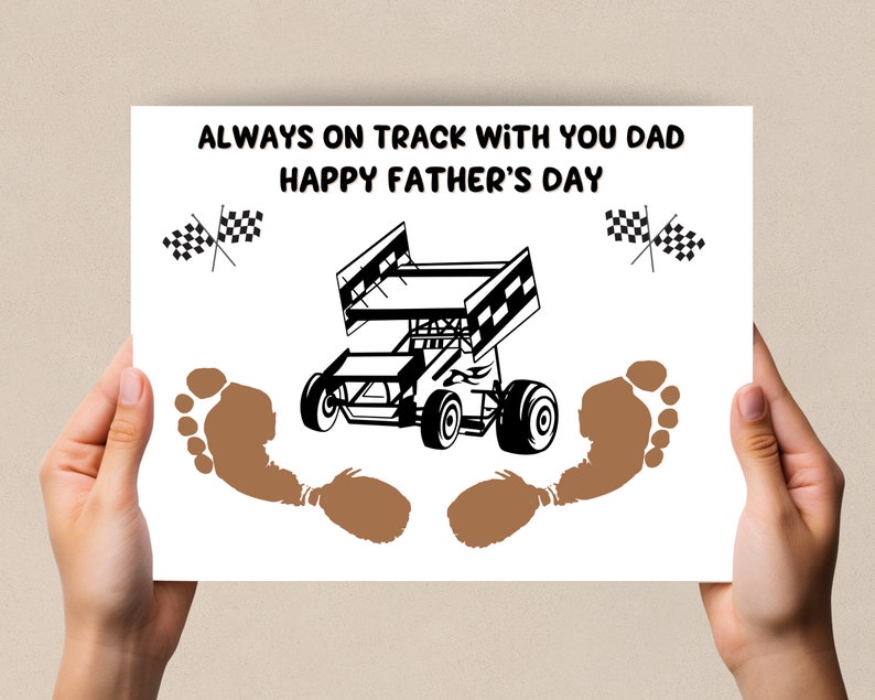 Race Car Footprint Art. Racing Craft for Babies Toddlers Kids. Father's Day Activity Preschool
