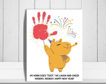 New Years Handprint Craft, Handprint Activity, New Year's Handprint Art, Preschool Activity New Years Keepsake, Homeschool Craft