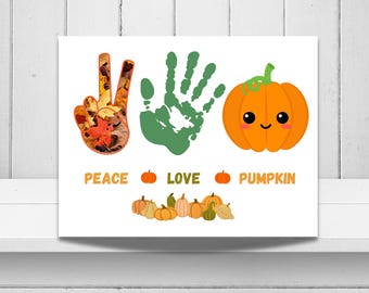 Arte con huellas de manos de otoño, manualidad de calabaza con huellas de manos, actividad preescolar para bebés y niños pequeños. Manualidad de otoño con huellas de manos, recuerdo de otoño para guardería.