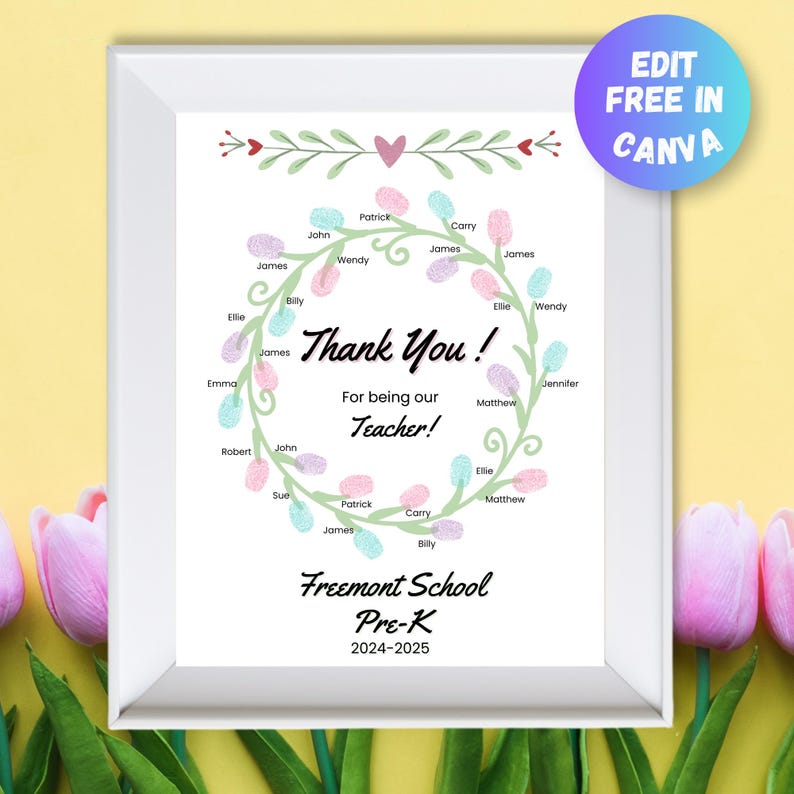 Teacher Appreciation Gift, Fingerprint Art, Year End Gift for Teacher ...