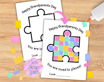 Torn Paper Art, Preschool School Craft,  Printable Scrunched Tissue Craft, Grandparents Day Gift Craft Daycare, Preschool, Kindergarten