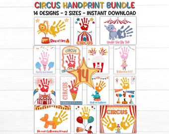 Circus Handprint Craft, Handprint Art for Toddlers, Preschool Craft Daycare Activity, Elephant Handprint Craft, Baby Keepsake Scrapbook Page
