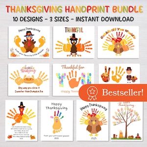Thanksgiving Handprint Art Bundle, Thanksgiving Handprint Craft, Printable Activity Babies Toddlers, Handprint Keepsake, Preschool Activity