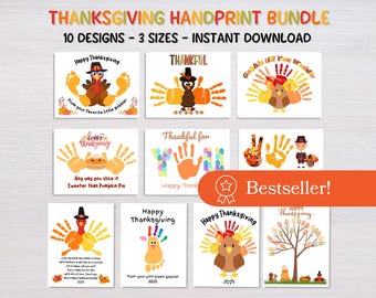 Thanksgiving Handprint Art Bundle, Thanksgiving Handprint Craft, Printable Activity Babies Toddlers, Handprint Keepsake, Preschool Activity