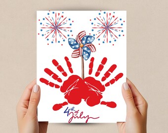 Handprint Craft 4th of July, Handprint 4th of July Art, Preschool Activity, Toddler Handprint, Handprint Keepsake, Patriotic Handprint DIY