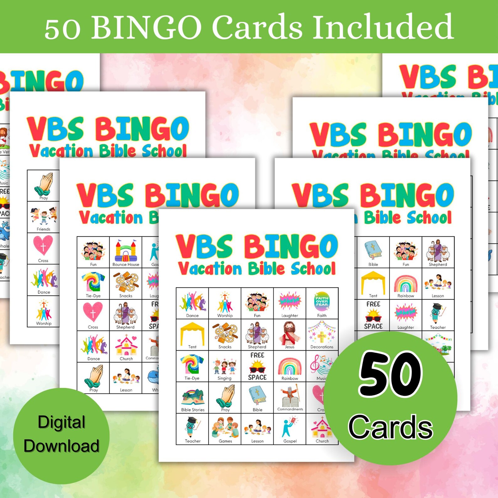 VBS Bingo Game, 50 Printable Bingo Cards, Vacation Bible School BINGO ...