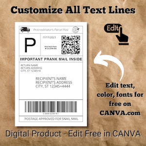 Fake Shipping Label Editable Canva Template, Funny Custom Gift Label ...