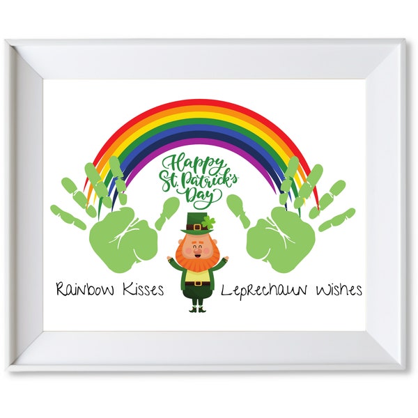 St Patrick's Day Handprint Art,  St Patrick's Day Rainbow Wishes and Leprechaun Kisses, St Patrick's Day Craft, Preschool Activity and Art.