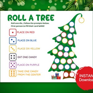木を転がすゲーム、印刷可能なホリデーゲーム、クリスマスパーティー、キャンディゲーム、冬のパーティー、あらゆる年齢層が楽しめる、簡単な教室パーティーゲーム