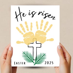 Easter Handprint Craft, Handprint Art, He Is Risen Easter Handprint, Easter Keepsake, Preschool Activity, Daycare Printable Handprint