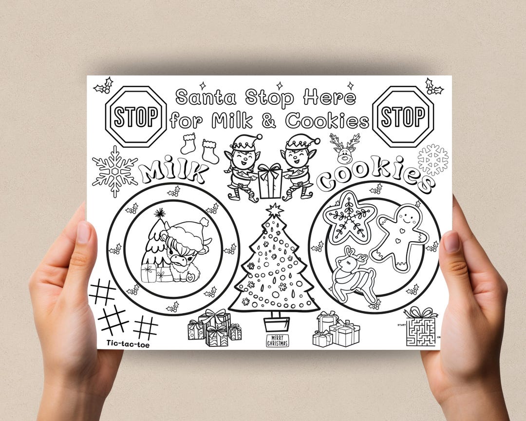 Christmas Coloring Placemat Printable, Santa Stop Here for Milk and ...